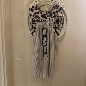 Black and white striped embroidered dress